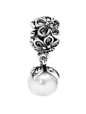 Pandora Forever Bloom Pearl and black cz dangle charm